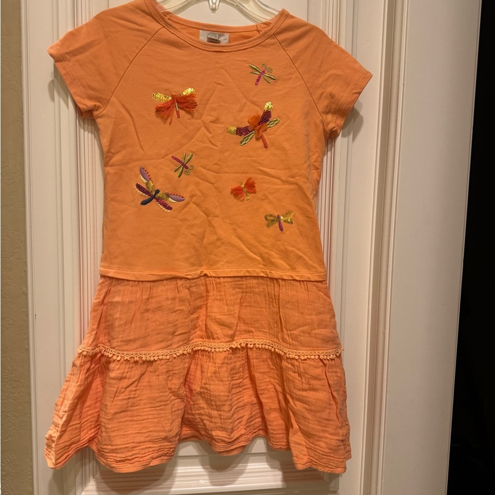 Peek Orange Kids Dress with Dragonfly Embroidery